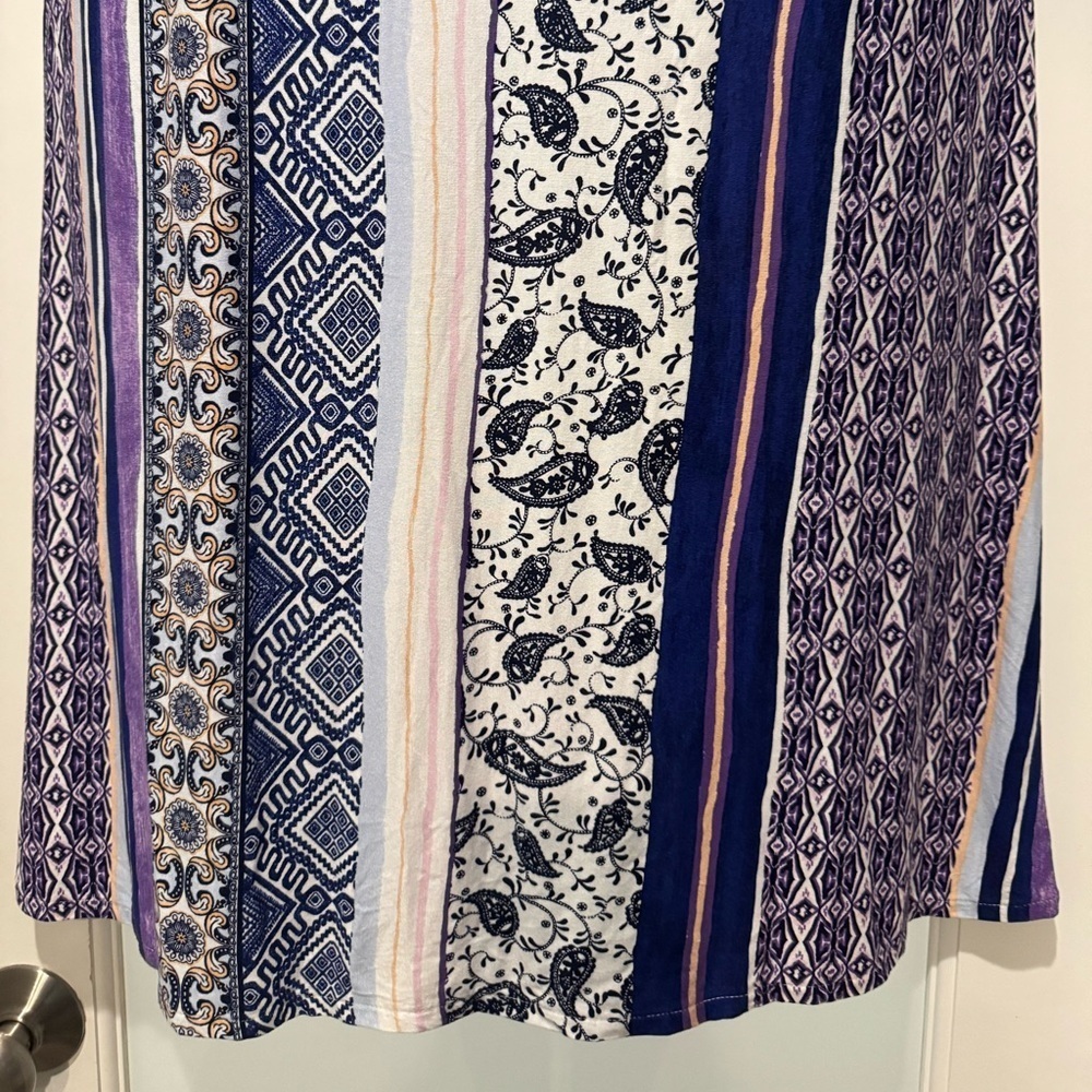 Chico’s Blue White Patchwork Print Maxi Skirt Boho Travel Resort Size 0 fits 4/6 - Picture 7 of 13